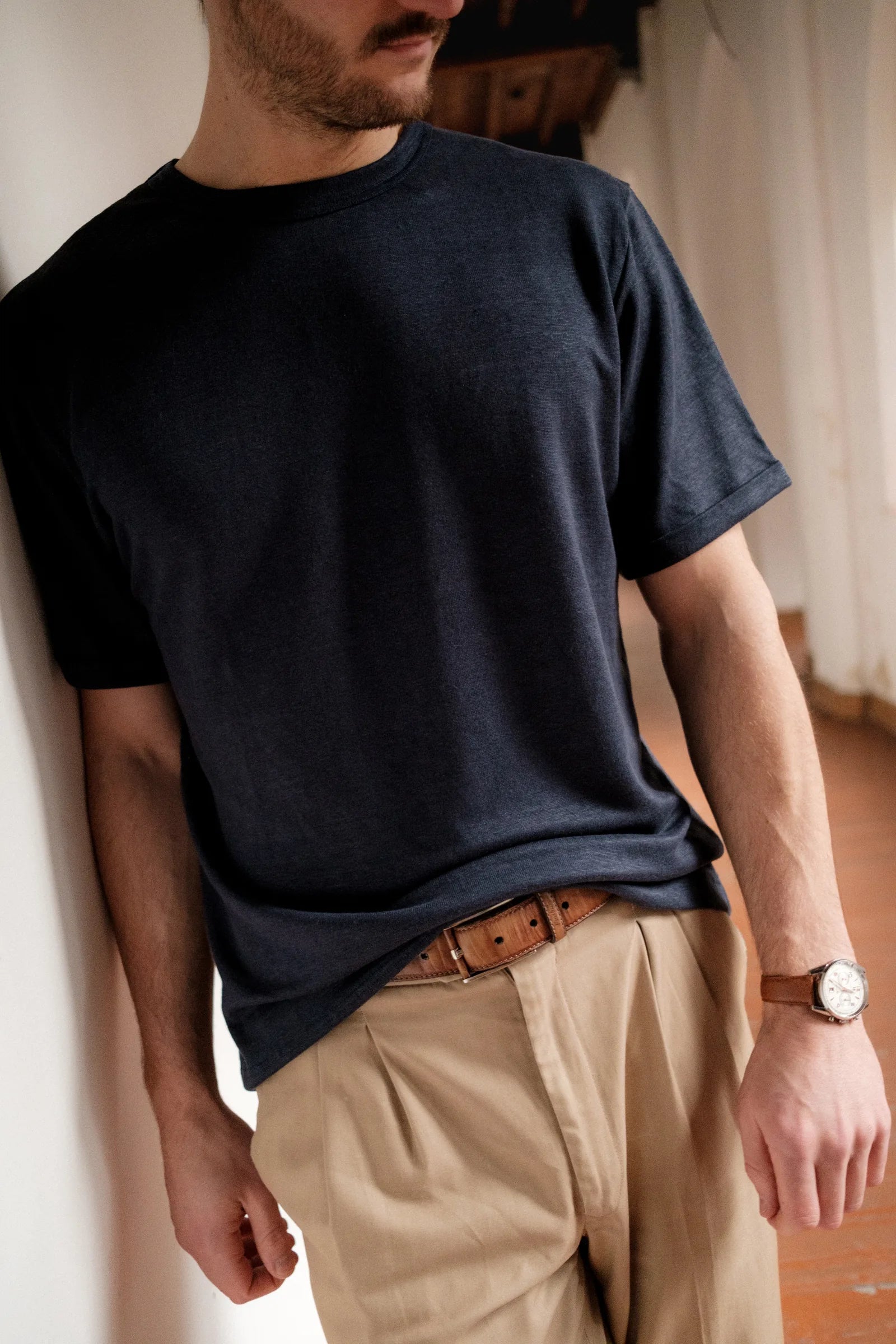 Le T-shirt maille lourde 100% lin coloris Marine - photo 3/7