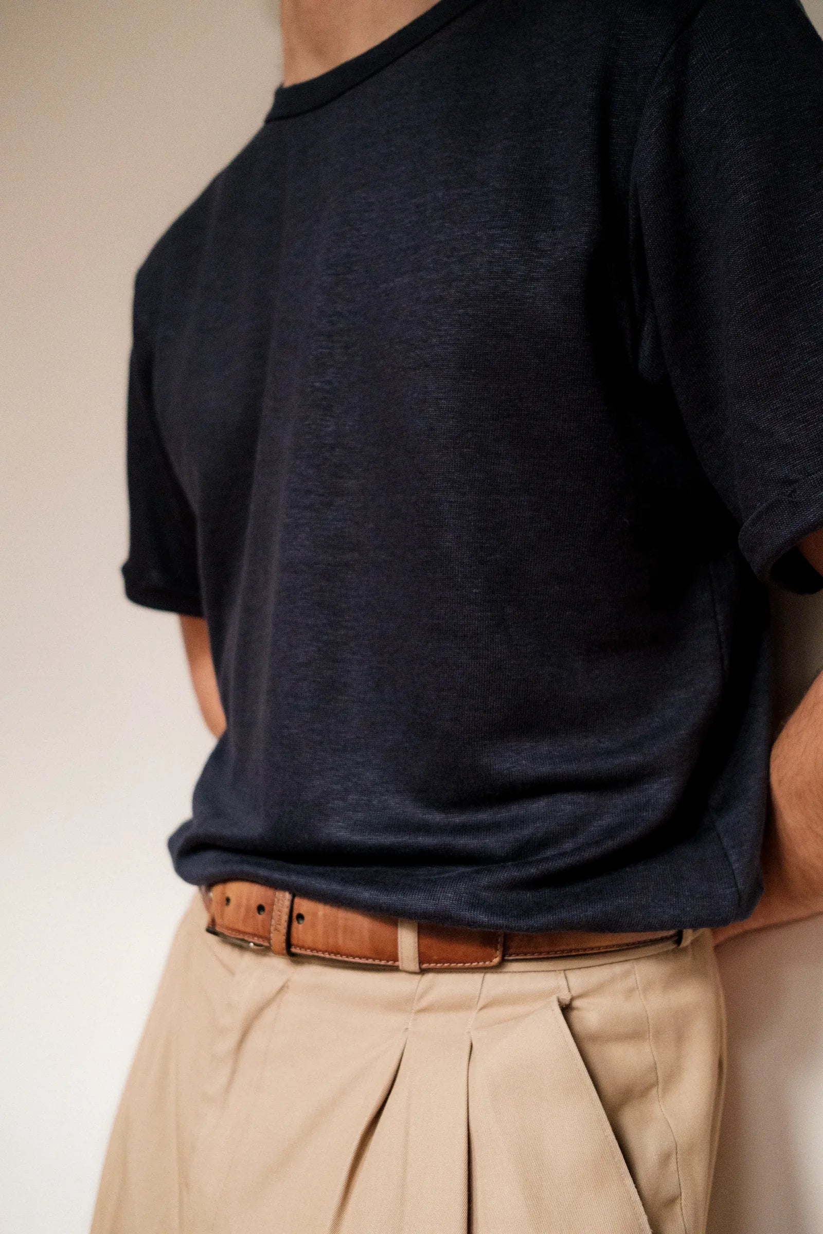 Le T-shirt maille lourde 100% lin coloris Marine - photo 6/7